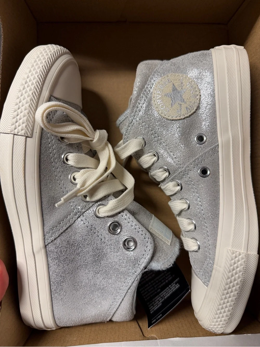 Converse Silver High-Top Sneakers with Cream Laces